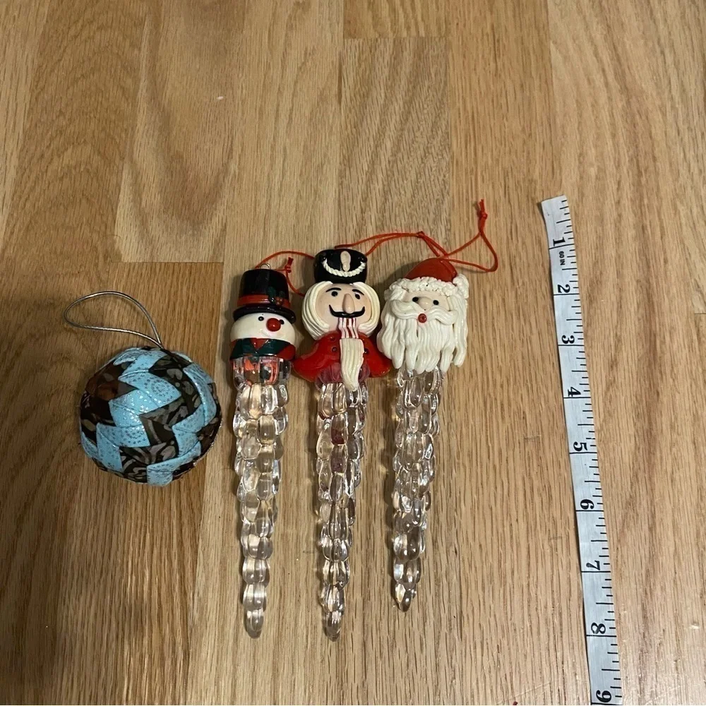 Vintage Christmas Ornament Bundle Blue Ball Icicle Snowman Nutcracker Santa